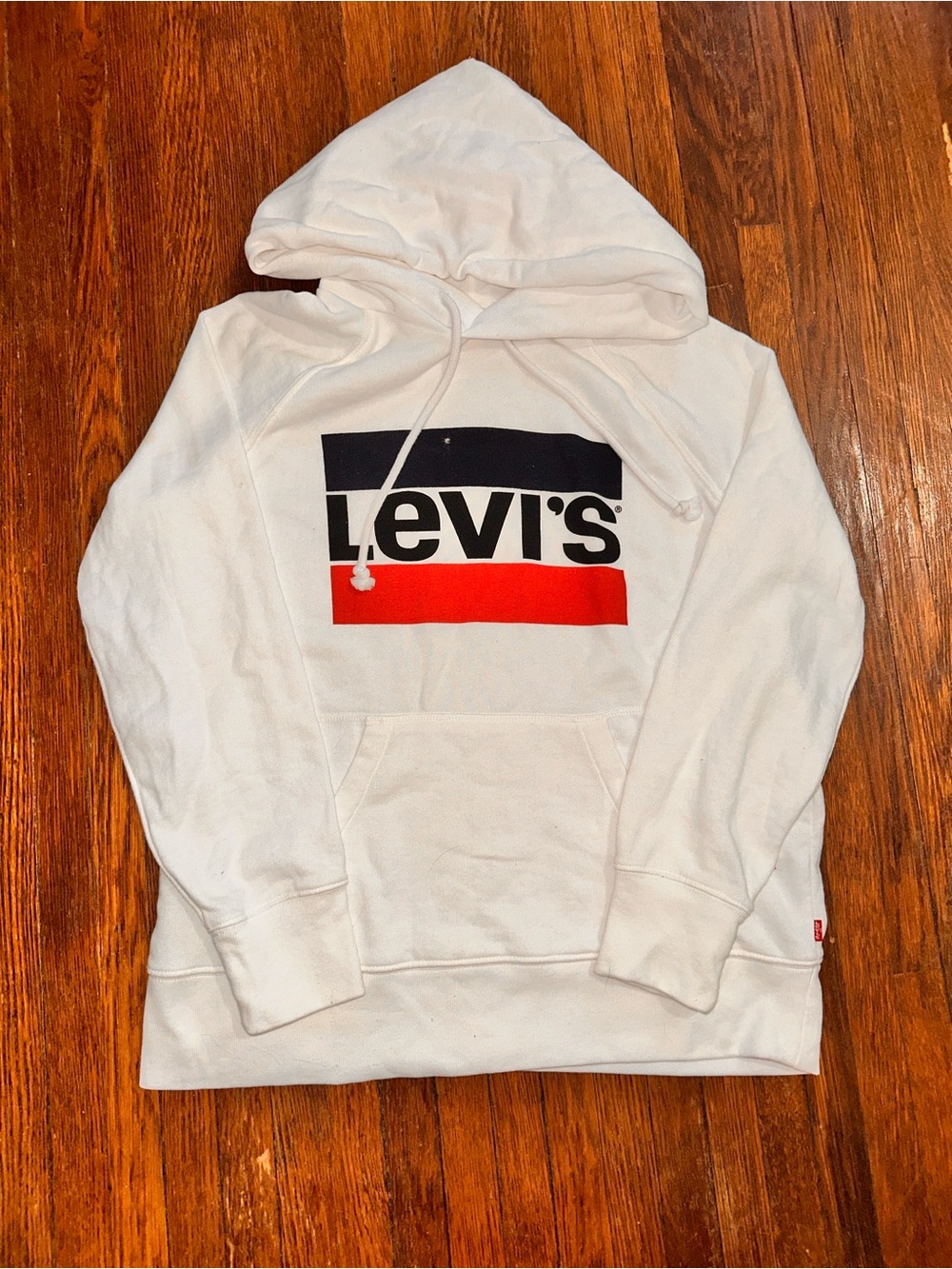 Levis Women’s XS White Spell Out Logo Pull Over Hoodie